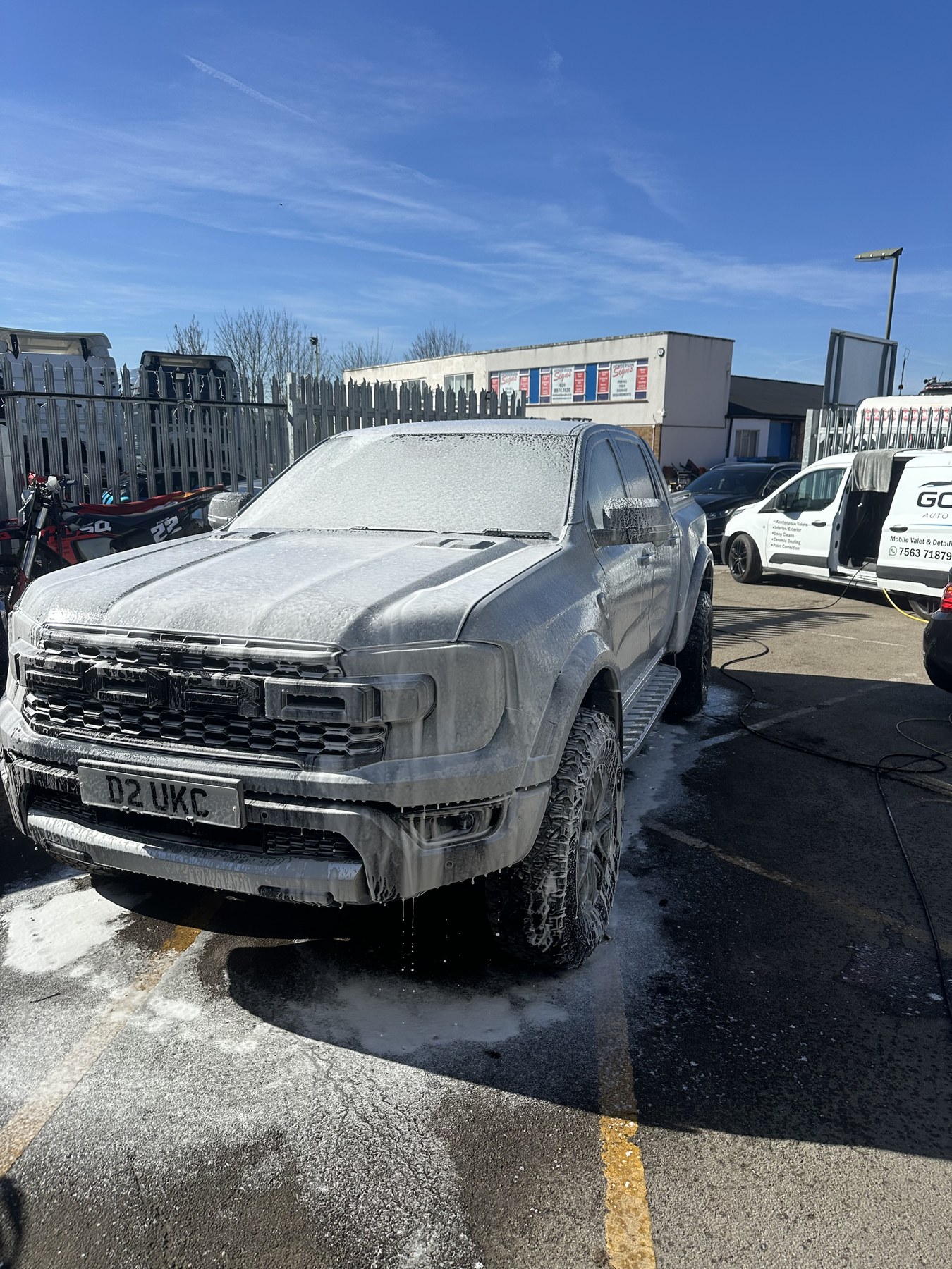 Ford Raptor foam wash before detailing