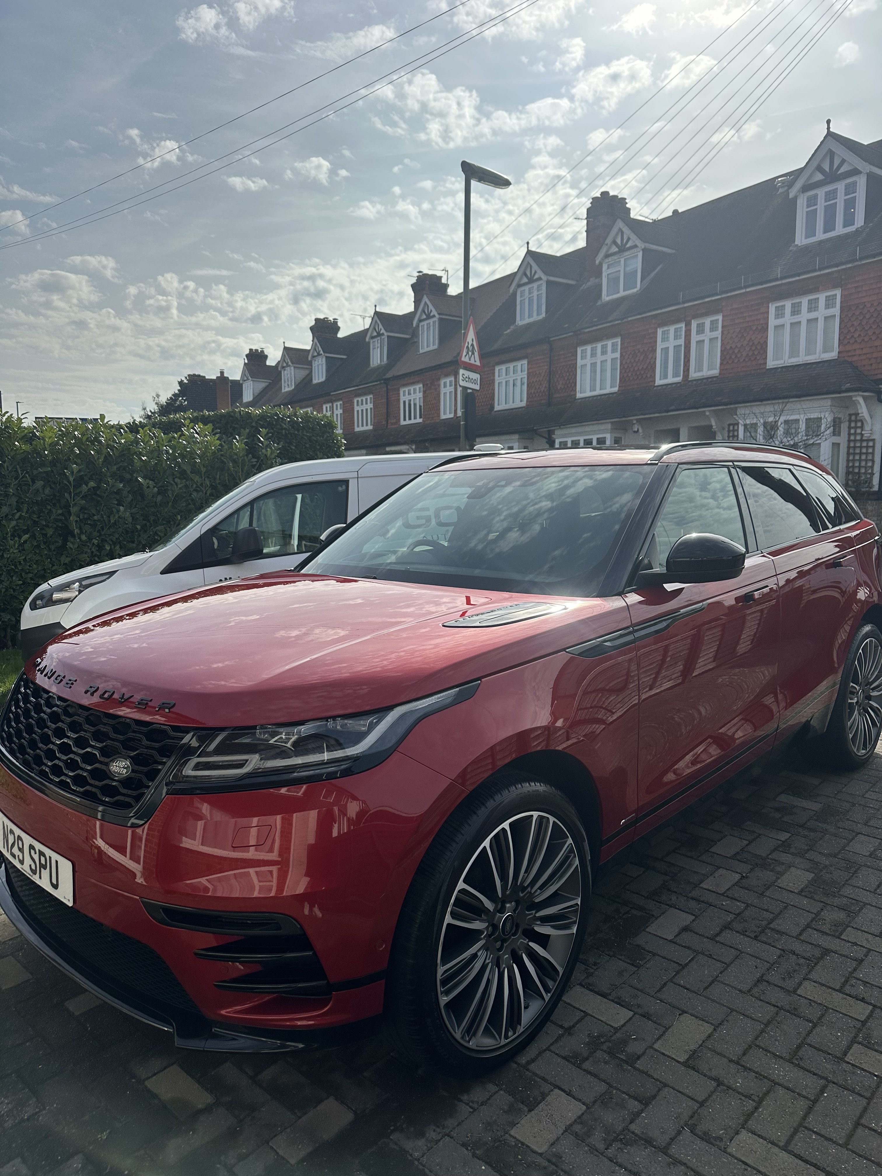 Red Range Rover Velar front finish